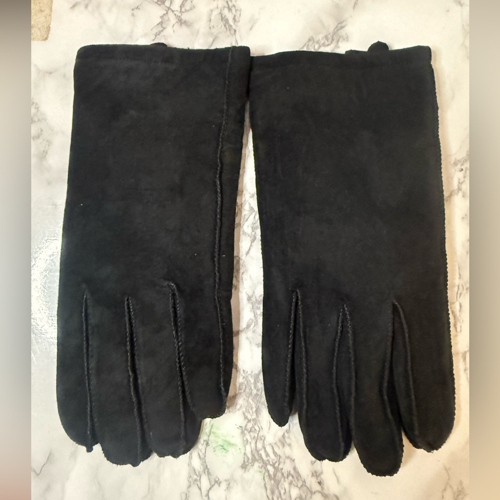 Women’s Large Black Suede Leather Winter Lined Warm Gloves